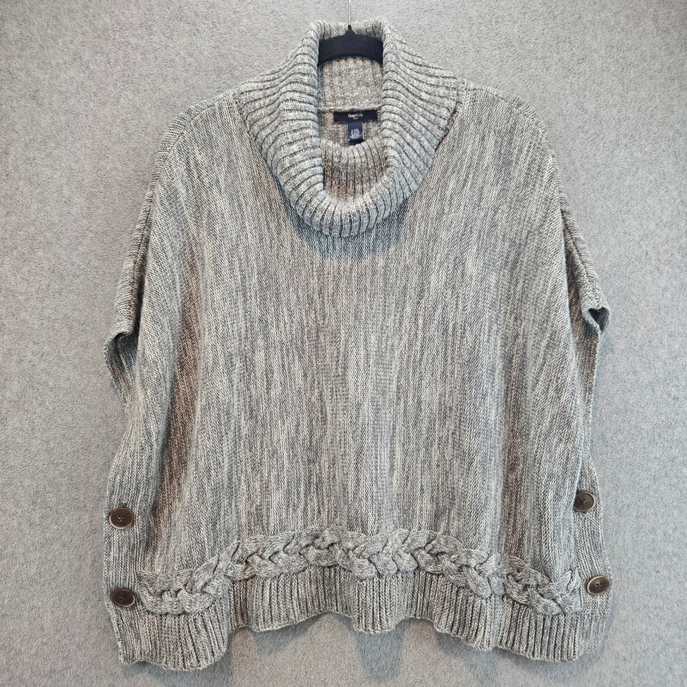 GAP KIDS Poncho Sweater Girls XXL Gray Cable Knit Cowl Neck Button Warm Layer